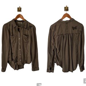 Holding Horses Army Green Butterfly Button Down Shirt Size 8